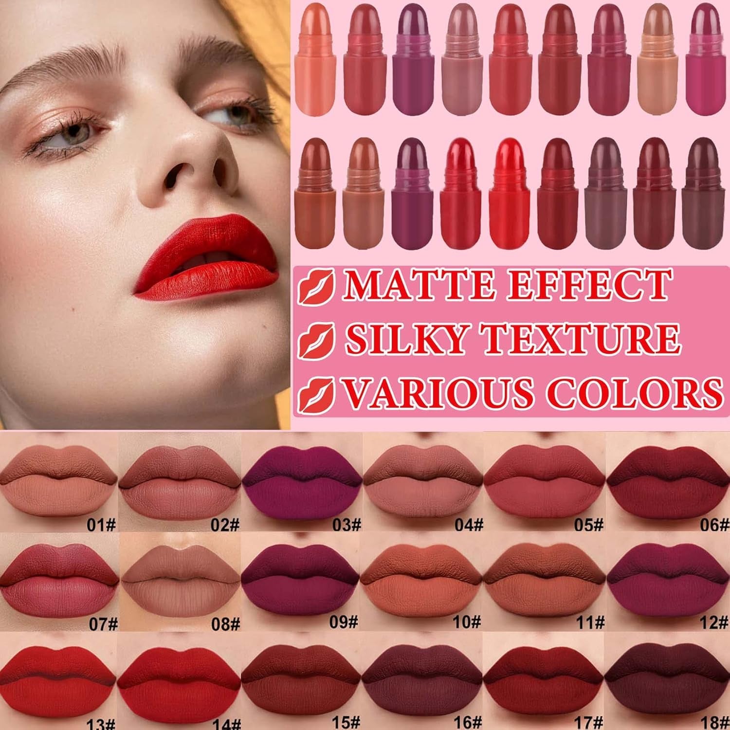 18 Pcs Capsule Pills Lipstick,Mini Matte Makeup Lipstick Set Long Lasting Waterproof Cute Lip Stick Capsules Matte Lipstick Lip Stain Set Velvet Mini Pill Shaped Lipstick Set