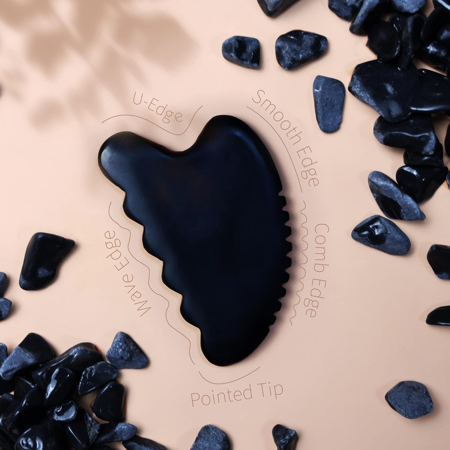 Gua Sha Facial Tools, Natural Bian Stone Gua Sha Jade Massage Tool, Body Gua Sha Stone with Comb, Large Guasha Set for Traditional Acupuncture Therapy(Wave-Edge)