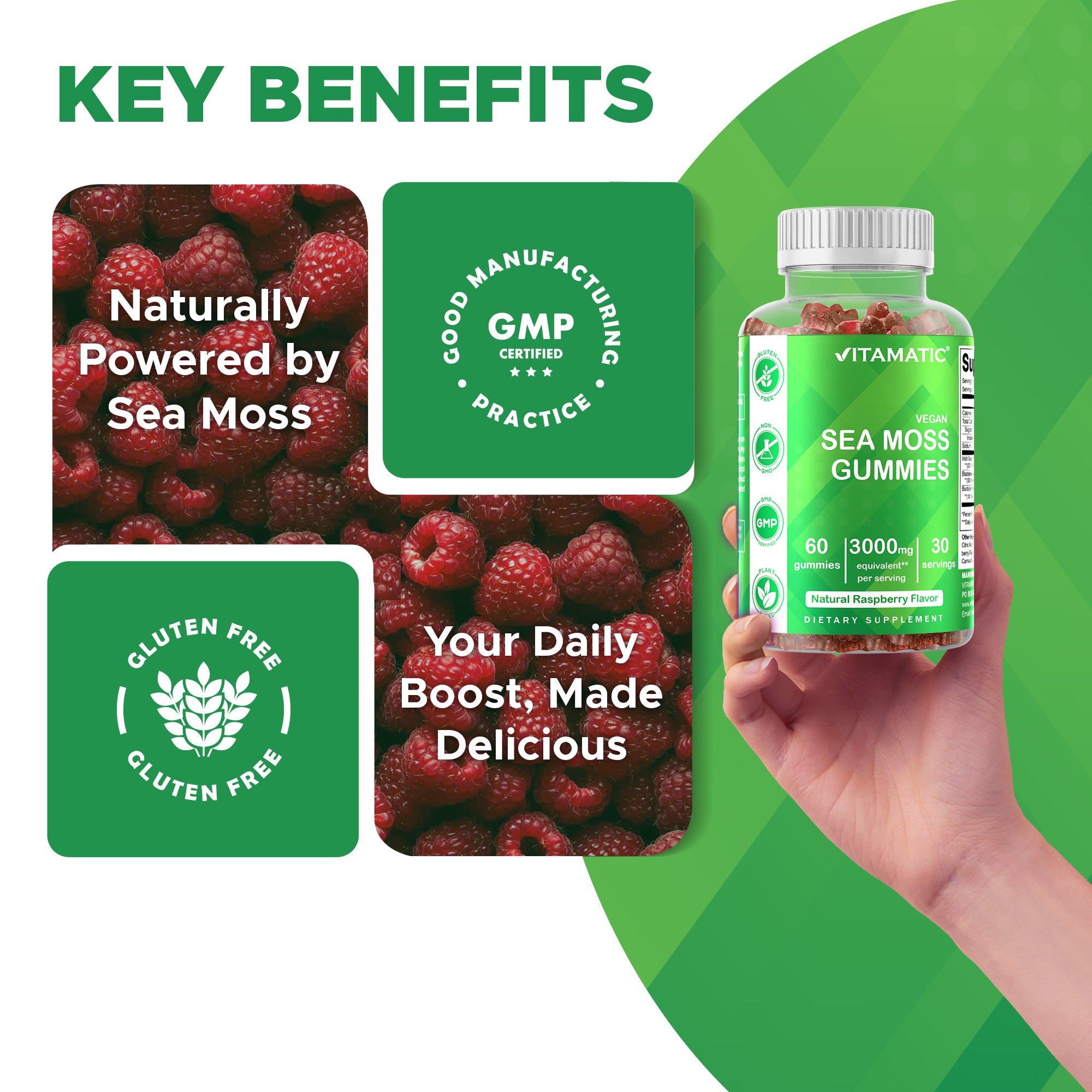 Irish Sea Moss Gummies - 3000 Mg - 60 Vegan Gummies - Made with Bladderwrack & Burdock Root - Seamoss Supplement for Thyroid, Energy, Immune Support