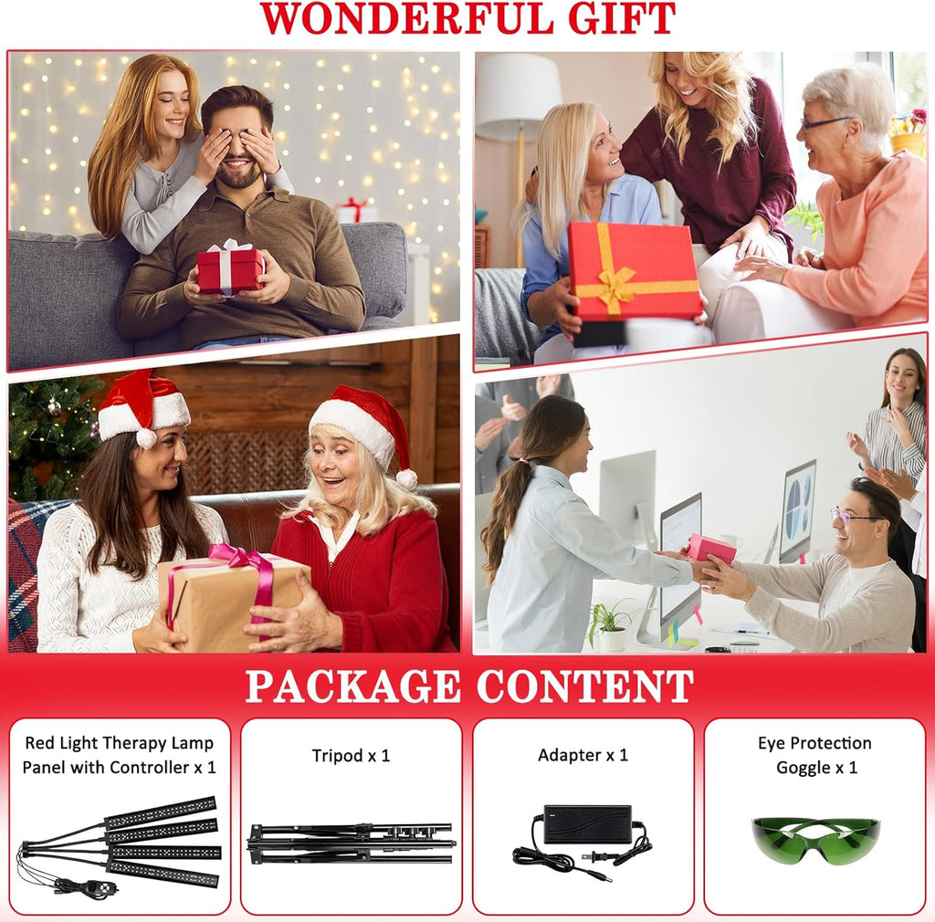 Red Light Therapy with 4 Heads, 3-In-1 Chip Infrared Light Therapy Device, Adjustable Stand, 660Nm Red Light and 850Nm near Infrared Light for Face, Body, Pain,Skin, Home Use