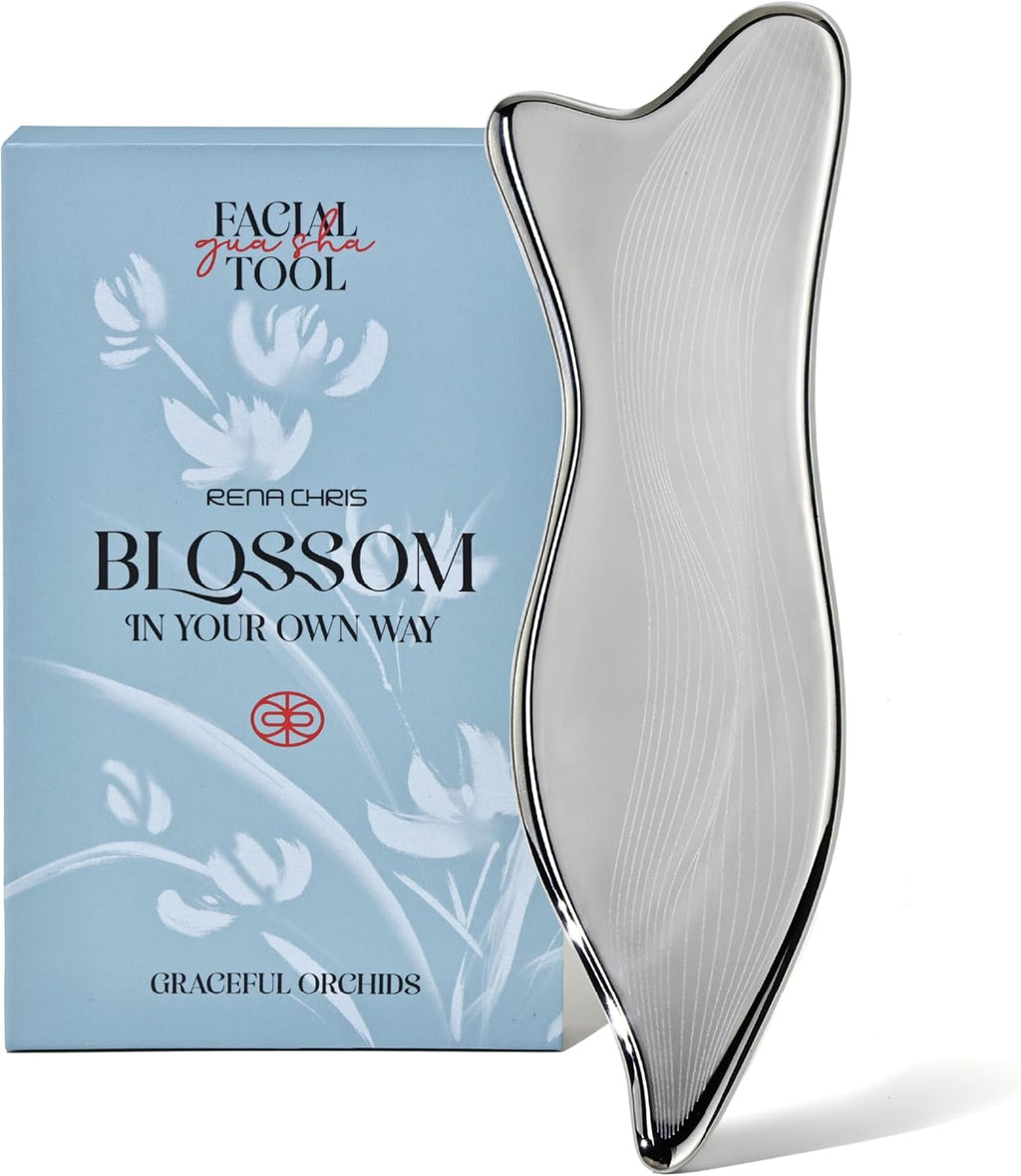 Stainless Steel Gua Sha Facial Tools - Acupressure & Gua Sha for Face Massage, Jawline Sculpting, Puffiness Reduction, Skin Care Tool (Silver)