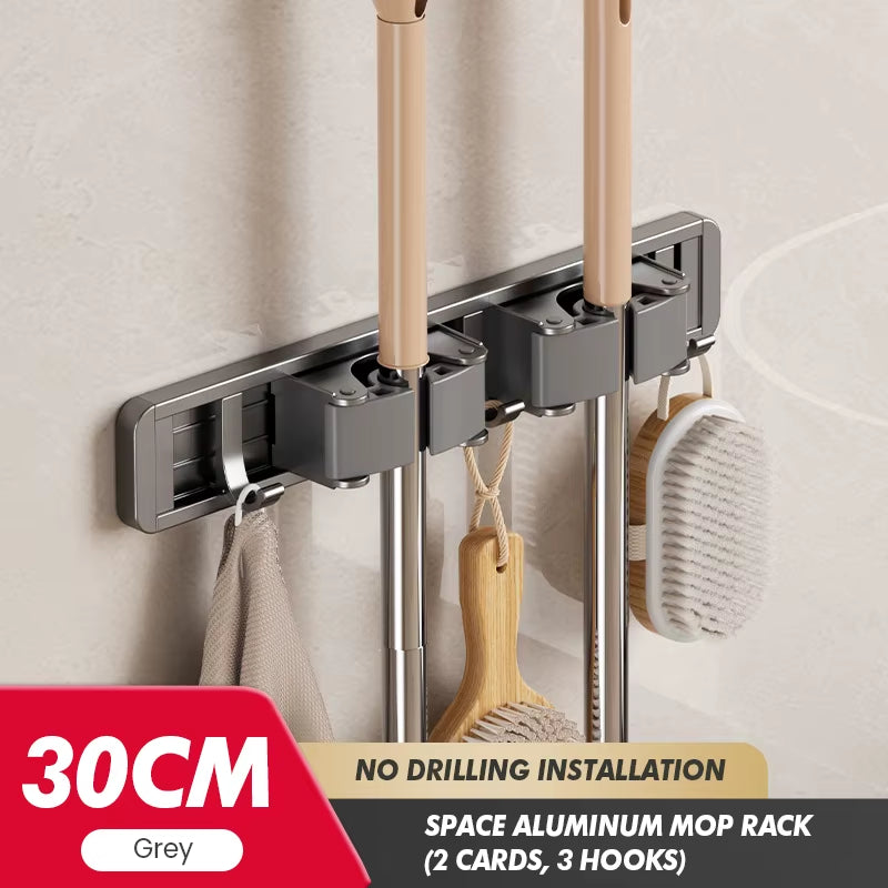 Non Perforated Mop Rack Iron Wall Mounted Mop Broom Storage Rack Home Storage and Storage Shelf Multi Scenario Use