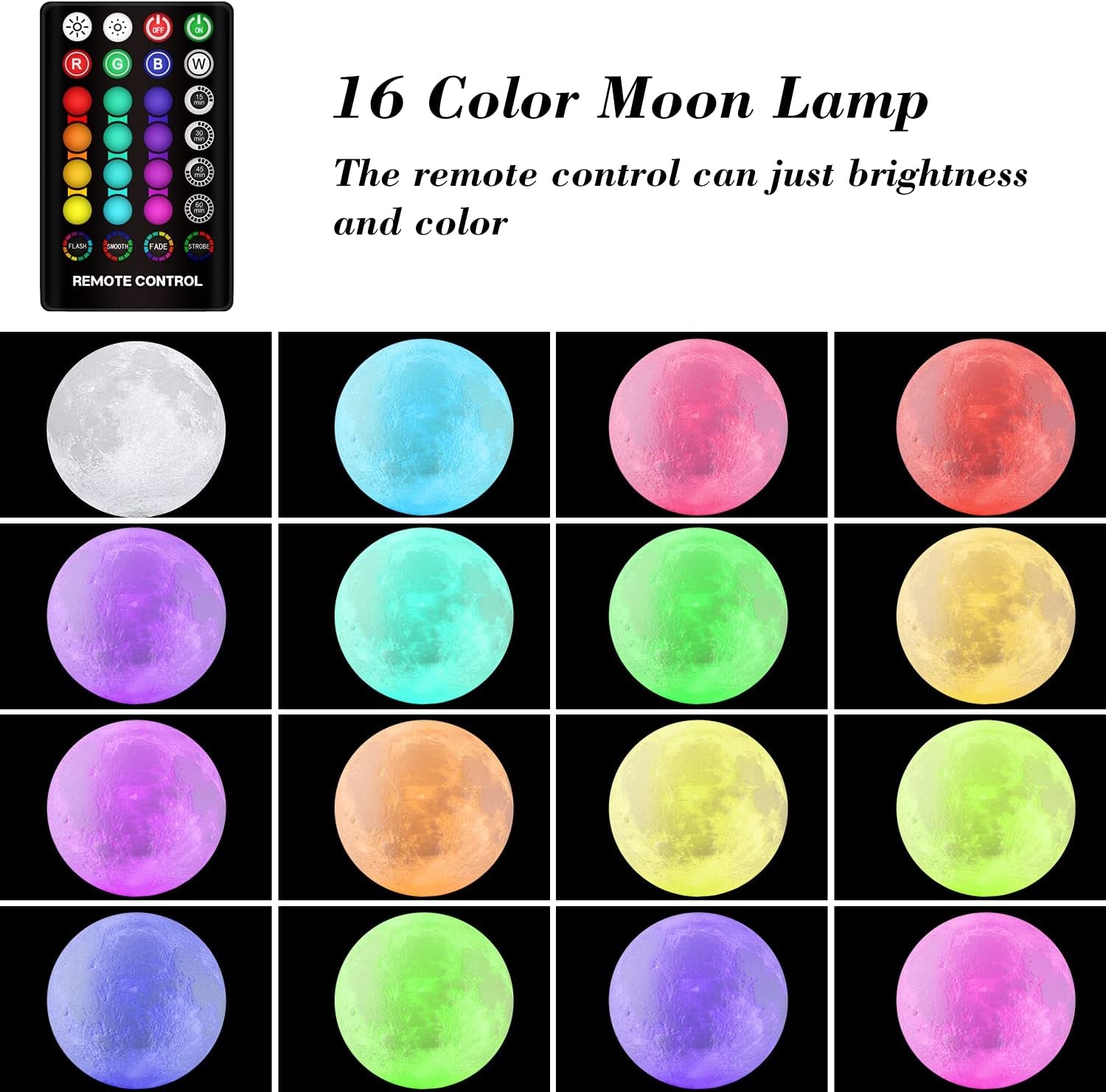 Moon Lamp, 16 Colors Moon Night Light with Stand & Remote &Touch Control and USB Rechargeable Decorative Light up Moon Lamp for Baby Kids Lover Birthday Party Gifts(4.8 Inch)