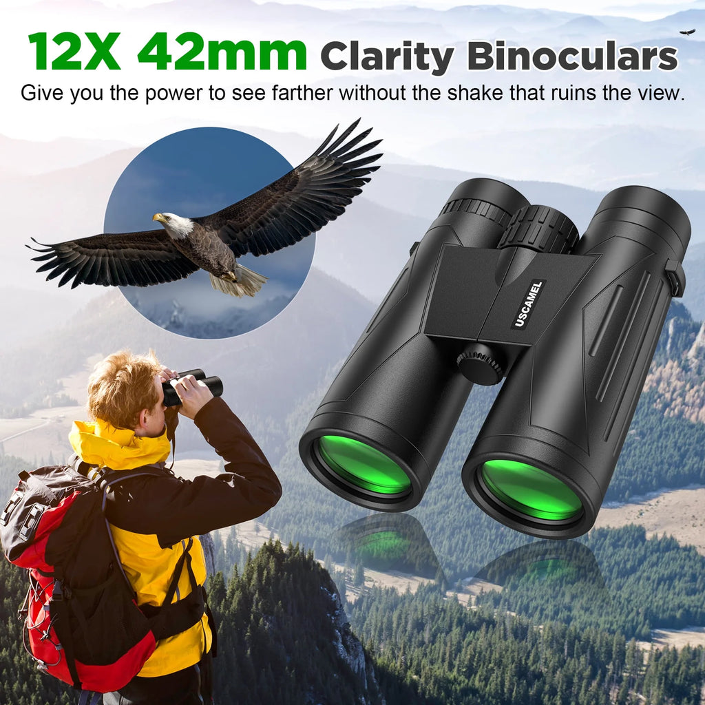12X42 Binoculars for Adults Kids, HD Binoculars Waterproof FMC BAK4 Binoculars Low Light Night Vision for Bird Watching Travel Hunting Outdoor Sports Concerts