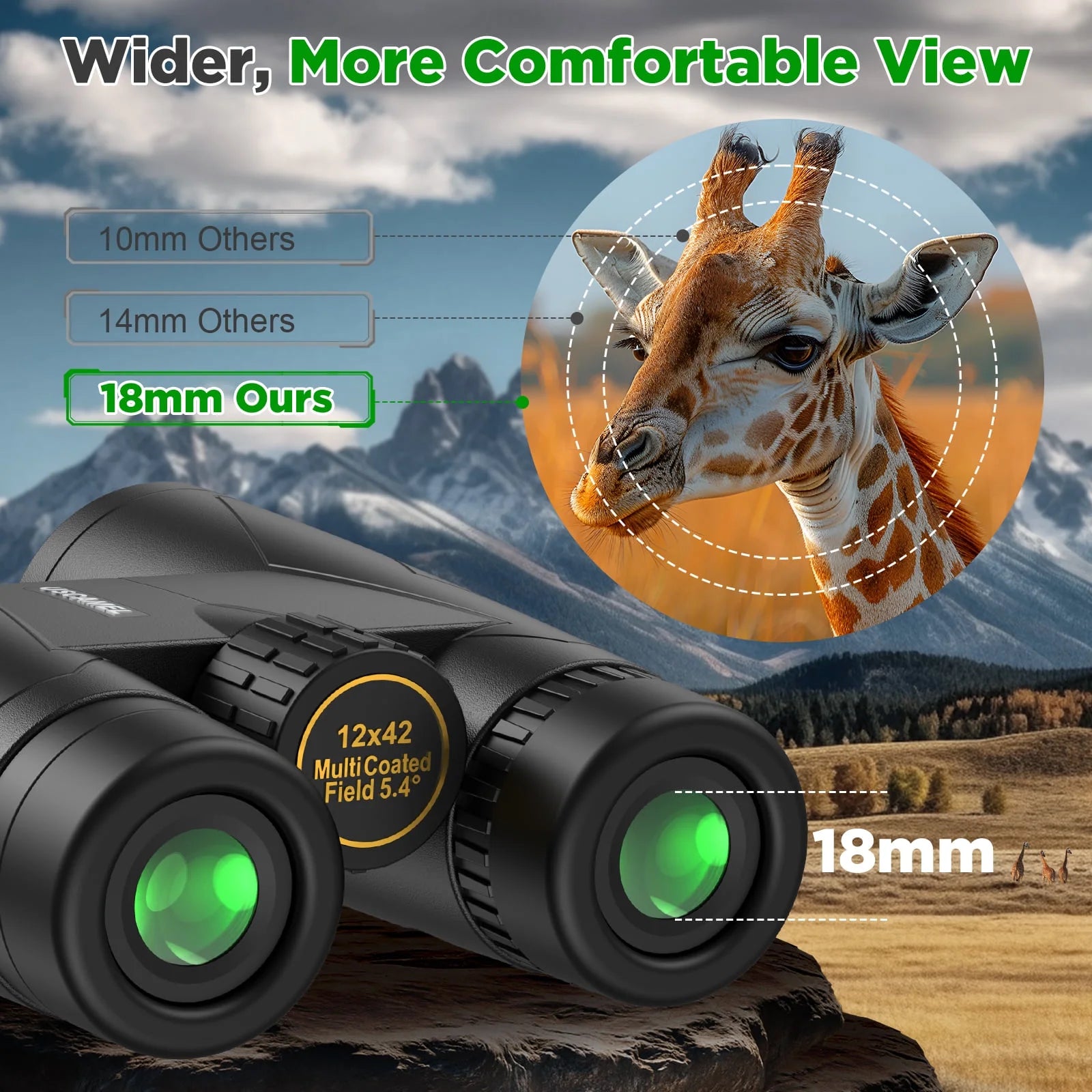 12X42 Binoculars for Adults Kids, HD Binoculars Waterproof FMC BAK4 Binoculars Low Light Night Vision for Bird Watching Travel Hunting Outdoor Sports Concerts