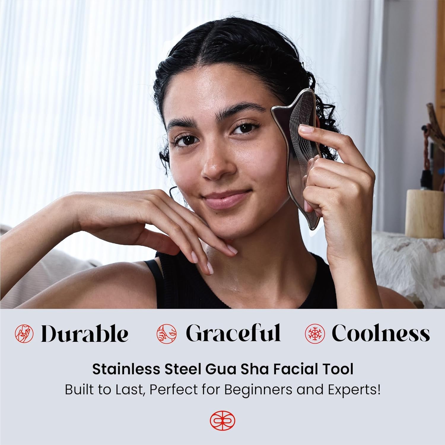 Stainless Steel Gua Sha Facial Tools - Acupressure & Gua Sha for Face Massage, Jawline Sculpting, Puffiness Reduction, Skin Care Tool (Silver)