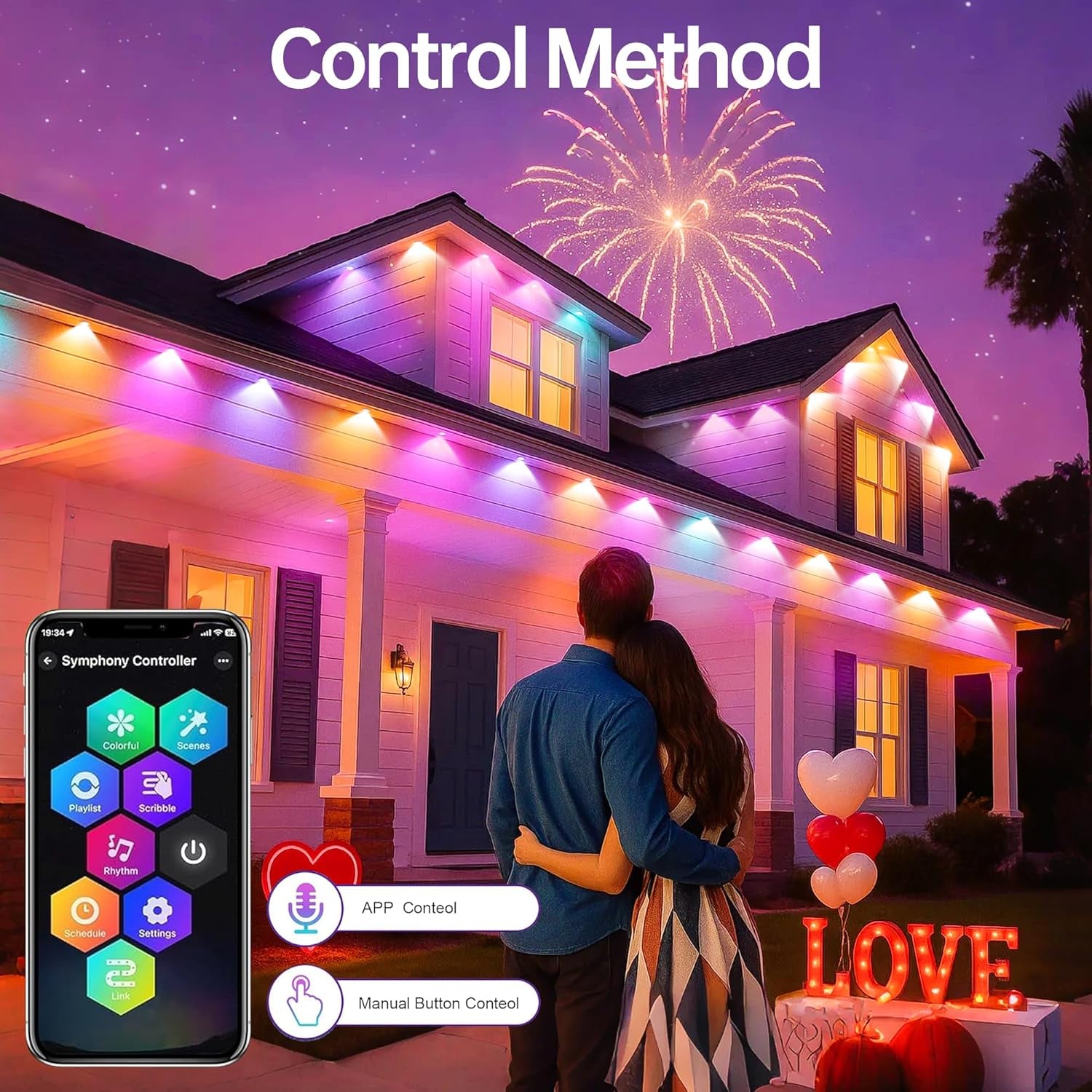 Permanent Outdoor Lights 350Ft RGB+IC Outdoor String Lights App Control IP67 Waterproof,120 Scene Modes Decorations for Home, Christmas,Halloween,Holiday, Daily,Birthday,Party Decor( 175Ft*2Pack)