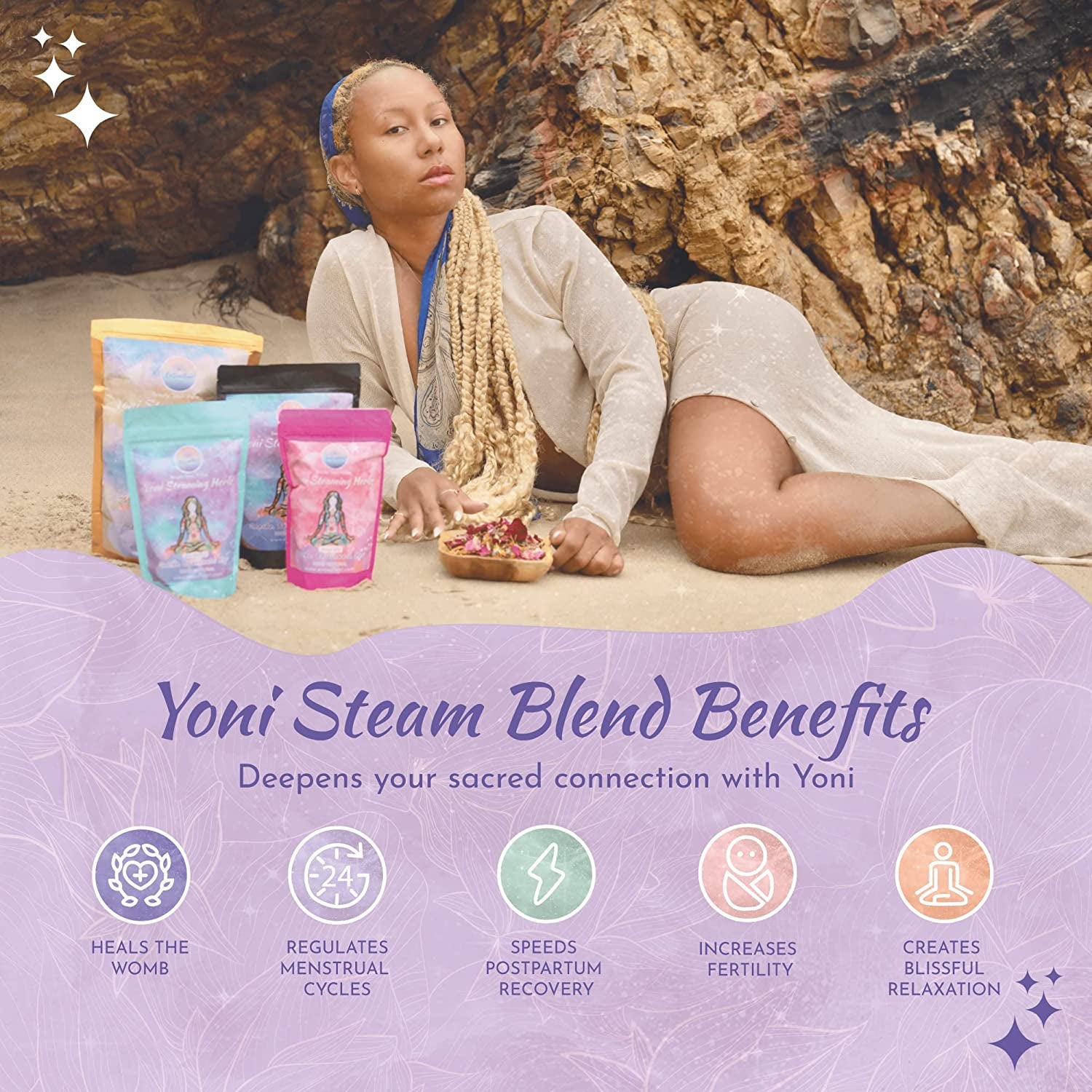 Yoni Steam Herbs - 100% Natural Vaginal Steam, 10 Yoni Herbs Aurora Bliss Blend with Filter Bag | Soothe. Rejuvenate. Heal (2-4 Steams)
