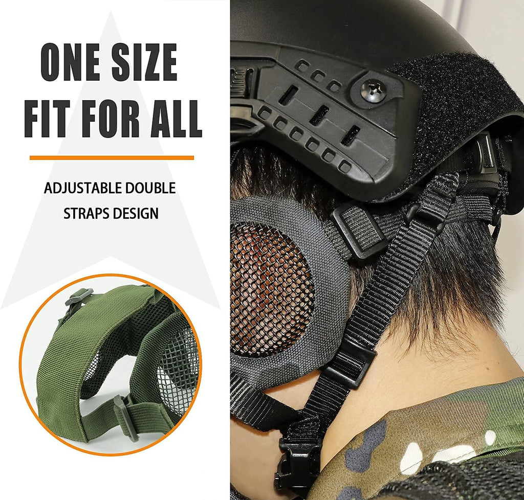 Airsoft Protective Gear Set, Half Face Mesh Mask with Ear Protection and Tactical Goggles for Adult Men Women BBS Paintball Shooting CS Survival Games Cosplay