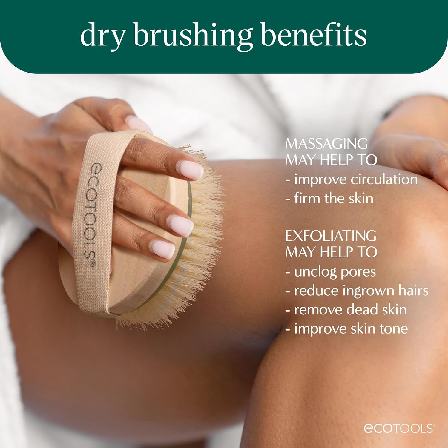 Dry Body Brush, Cruelty-Free Bristles Exfoliate & Smooth Skin, Dry Brushing Removes Flaky Skin, May Help Improve Circulation & Tone, Eco-Friendly Skincare Tool, Vegan & Cruelty-Free, 1 Count