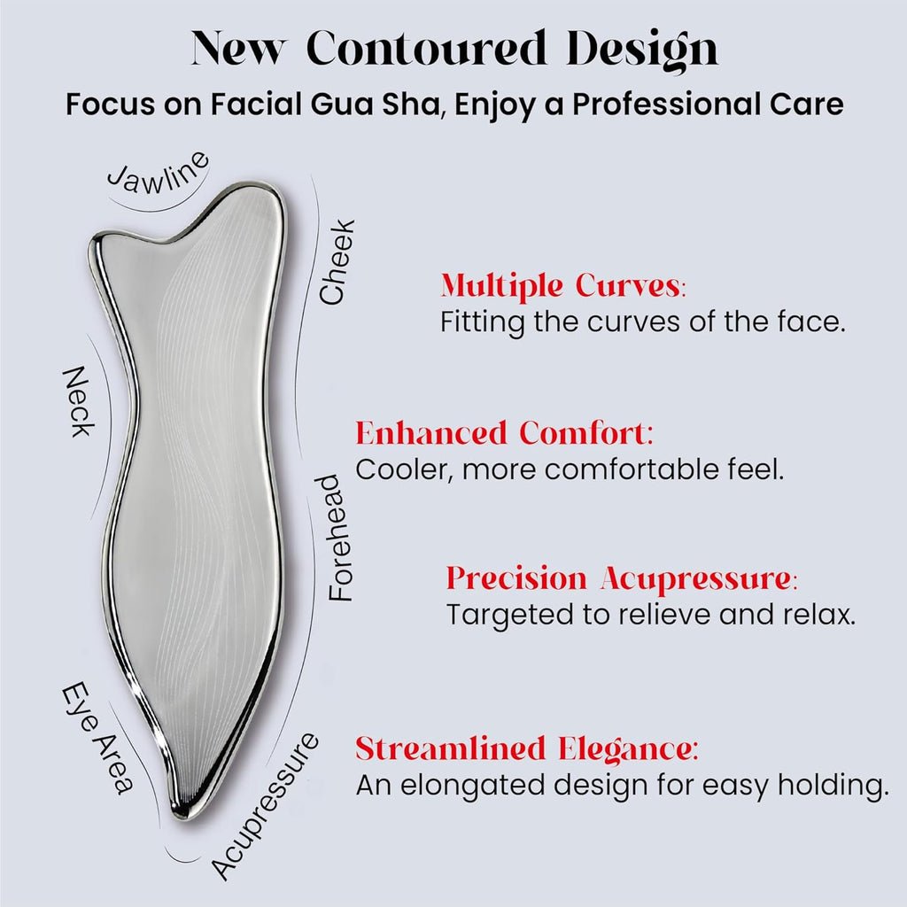 Stainless Steel Gua Sha Facial Tools - Acupressure & Gua Sha for Face Massage, Jawline Sculpting, Puffiness Reduction, Skin Care Tool (Silver)