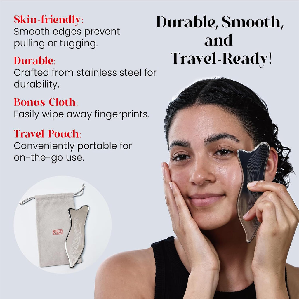 Stainless Steel Gua Sha Facial Tools - Acupressure & Gua Sha for Face Massage, Jawline Sculpting, Puffiness Reduction, Skin Care Tool (Silver)