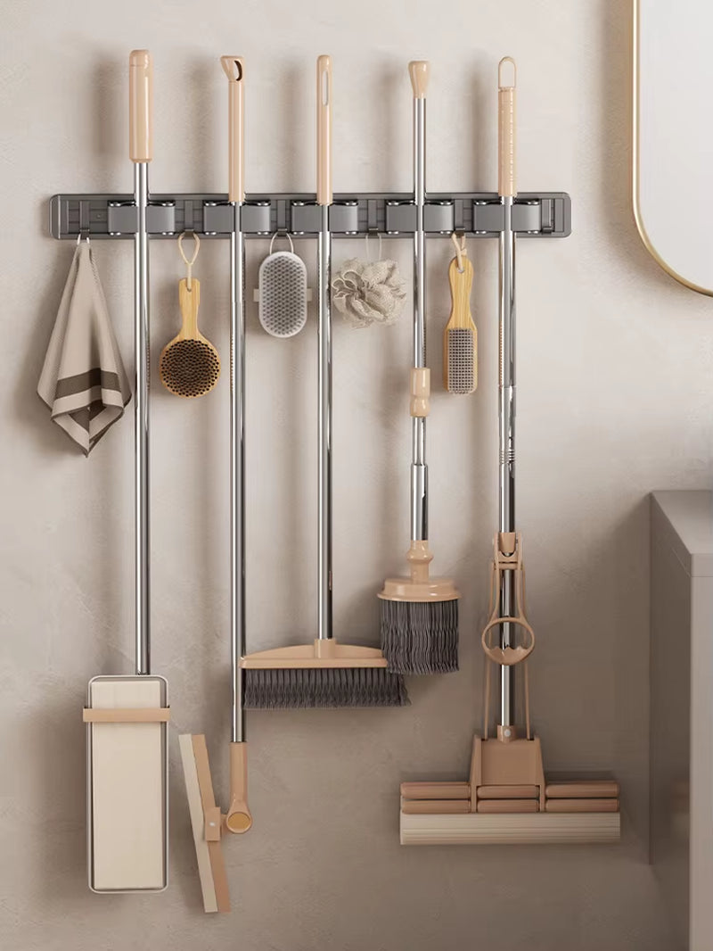 Non Perforated Mop Rack Iron Wall Mounted Mop Broom Storage Rack Home Storage and Storage Shelf Multi Scenario Use